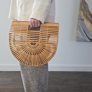 Ark Wooden Half-Moon Bag, Top Handle, Chic Casual, IYKYK, Scandinavian Chic, EUC